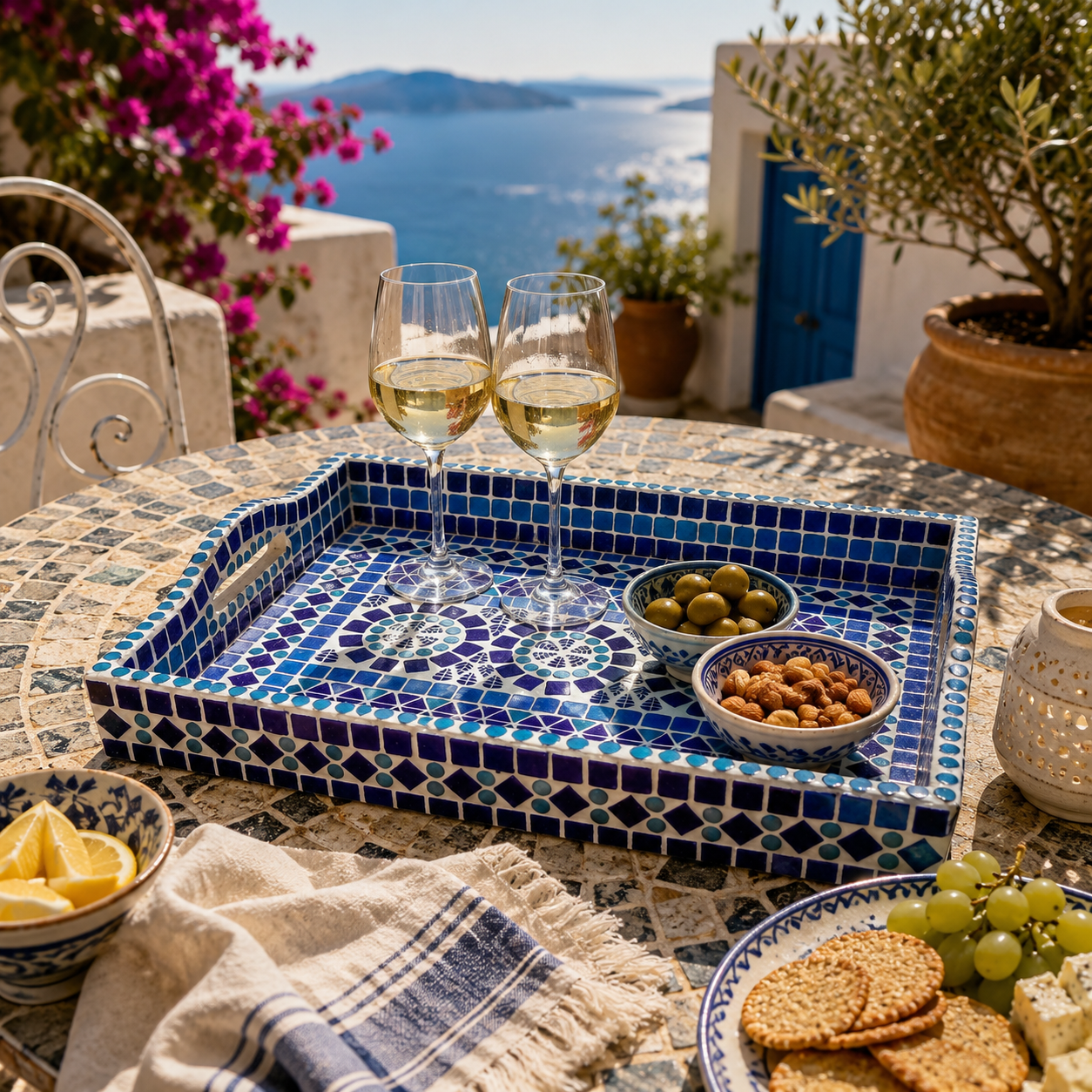 Mosaic Art Blue Serving Tray
