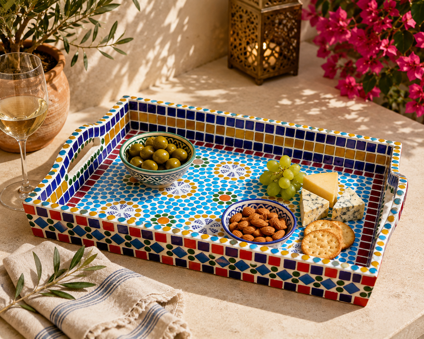 Mosaic Serving Tray : Multi Colored Handmade Tray