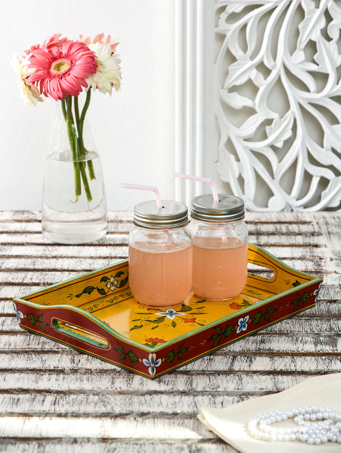 Hand Painted tray set of 2 : Mughal Floral-1