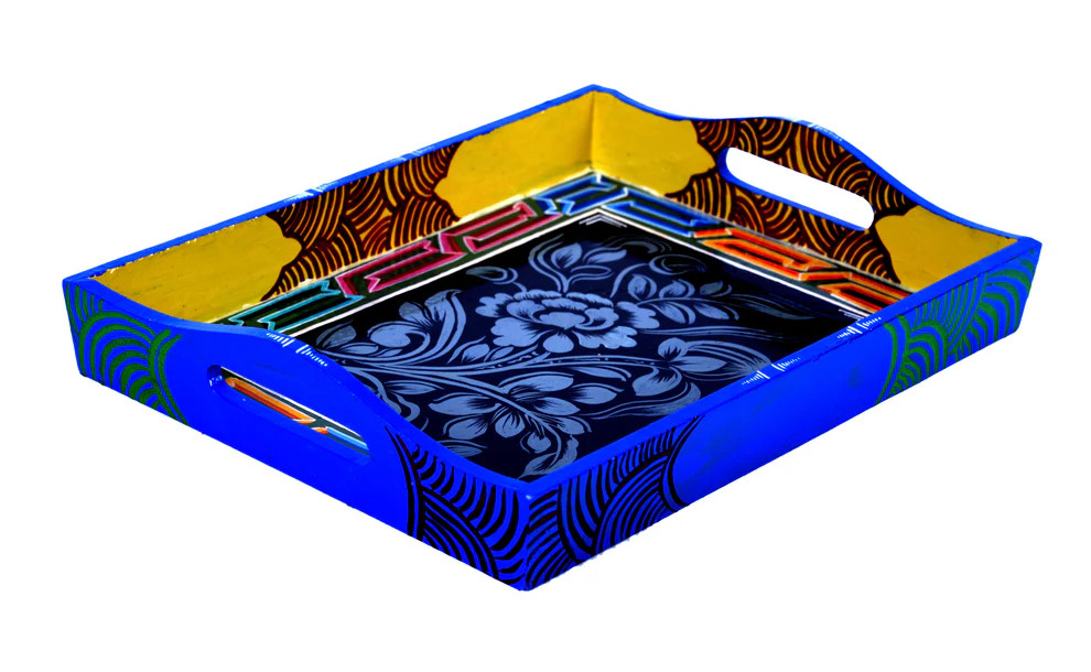 Hand Painted Serving Tray : Ladakhi Artwork Hand Painted Serving Tray : Ladakhi Artwork