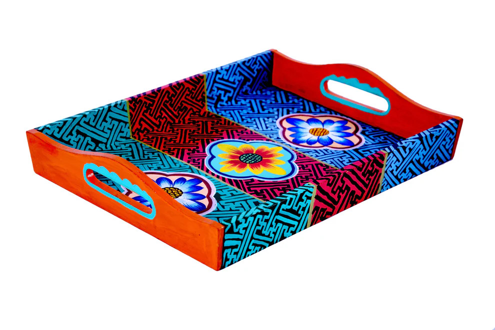 Hand Painted Serving Tray : Unique Ladakhi Artwork Hand Painted Serving Tray : Unique Ladakhi Artwork