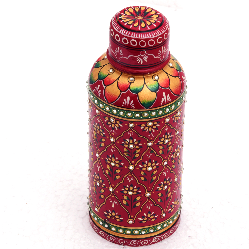 Hand Painted Steel Water Bottle- Maroon with Crystals
