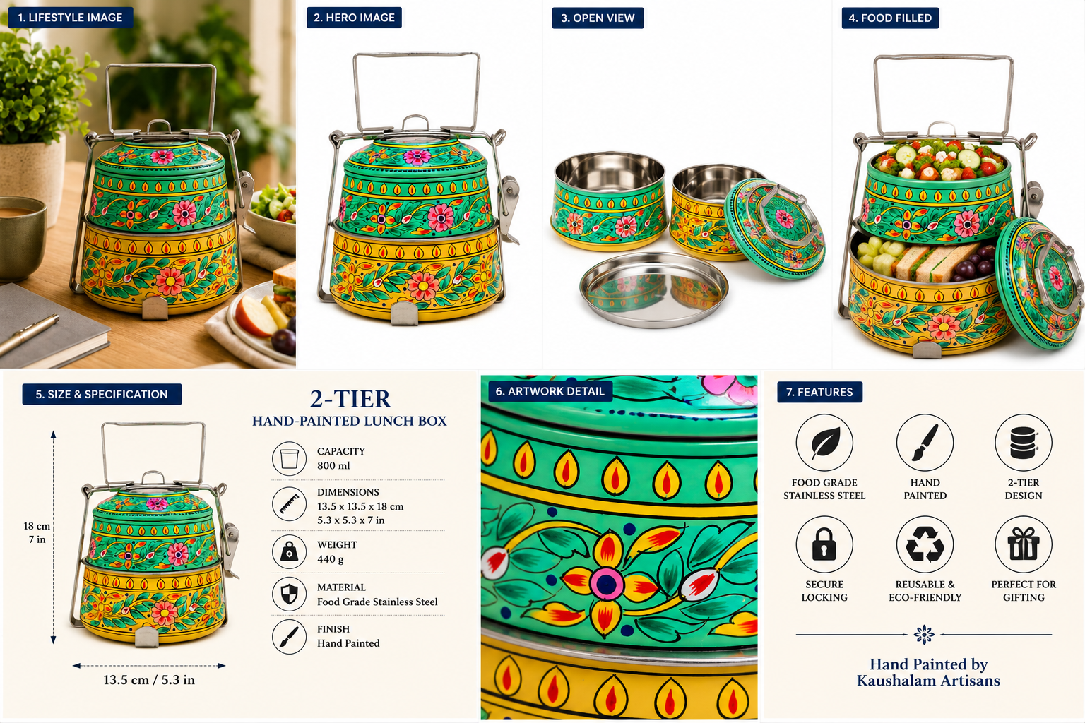 Hand Painted 2 Tier Steel Lunch Box- Venust