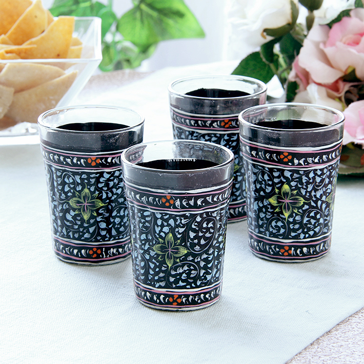 Hand Painted Tea Glass Set of 4-2 Hand Painted Tea Glass Set of 4-2