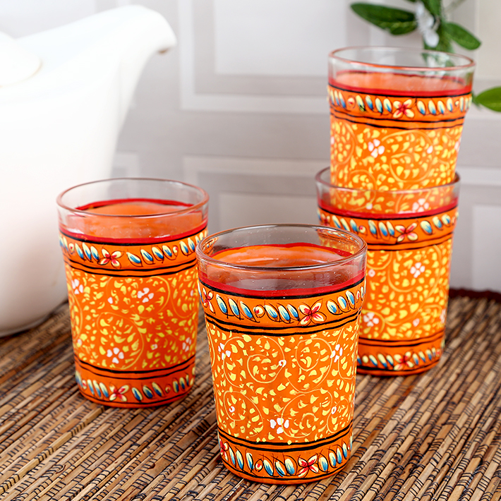 Hand Painted Tea Glass Set of 6-2 Hand Painted Tea Glass Set of 6-2