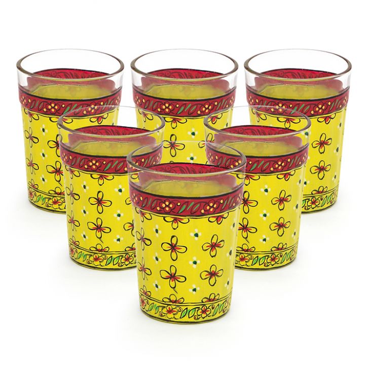 Hand Painted Tea Glass Set of 6 - Cutting Chai Glass: Yellow