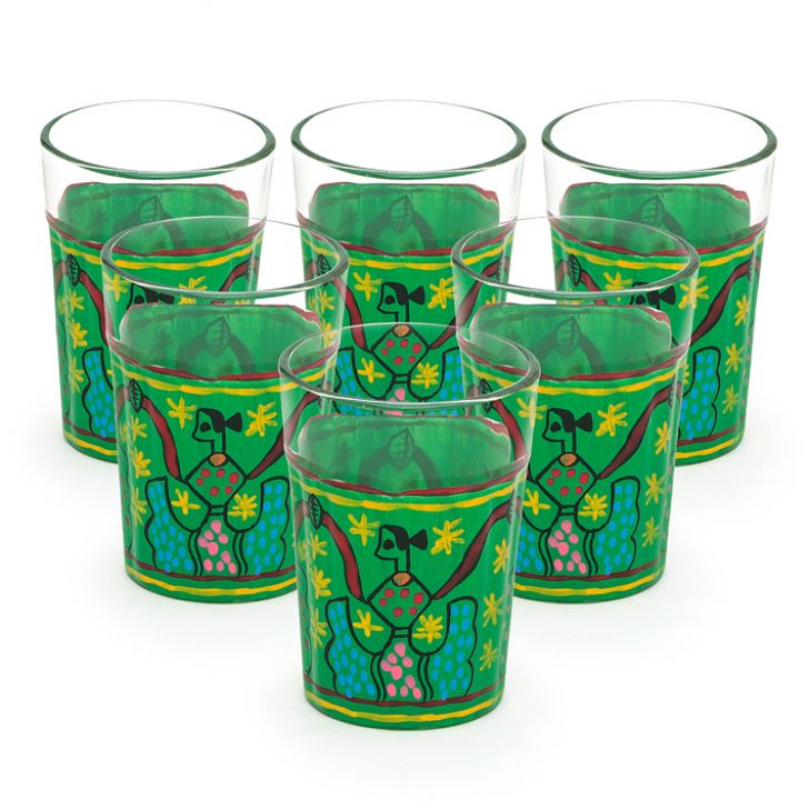 Hand Painted Tea Glass set of 6- Celebration Green Hand Painted Tea Glass set of 6- Celebration Green