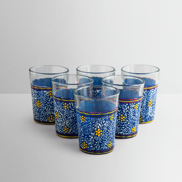 Hand Painted Tea Glass set of 6 : Mughal Blue Hand Painted Tea Glass set of 6 : Mughal Blue
