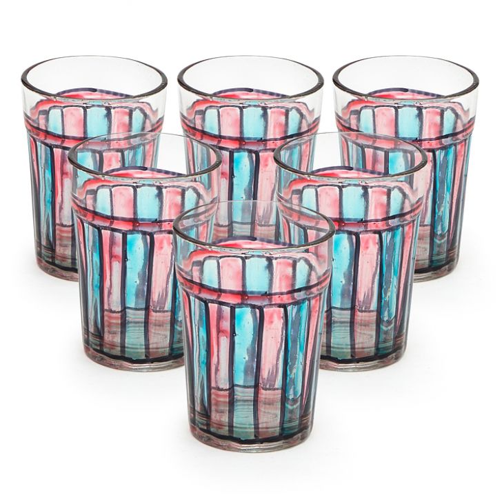 Hand Painted Tea Glass set of 6 : Blue & Pink