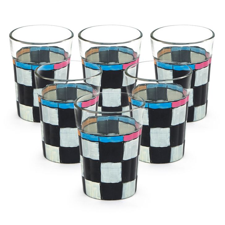 Hand Painted Tea Glass set of 6- Checkers Hand Painted Tea Glass set of 6- Checkers