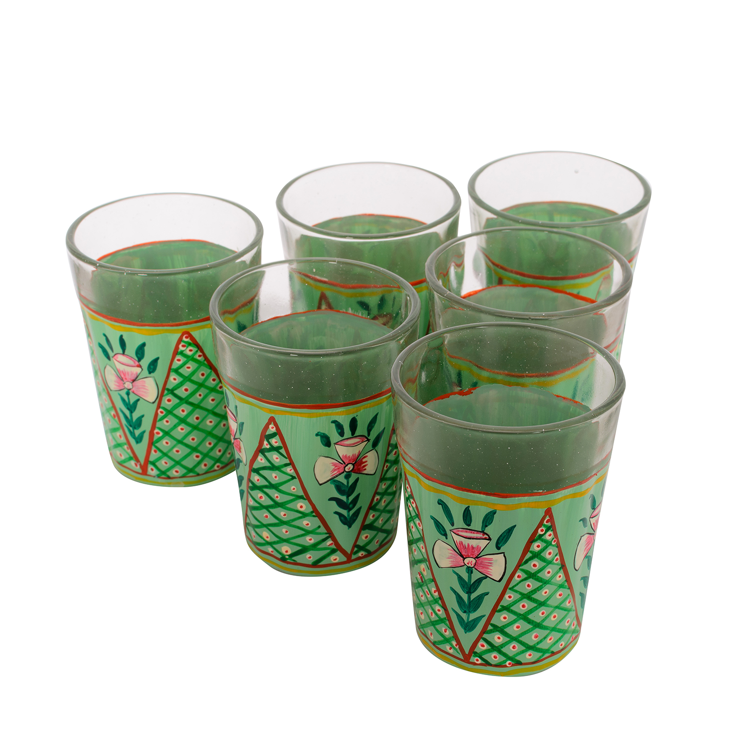 Hand Painted Tea Glass set of 6 : Green valley