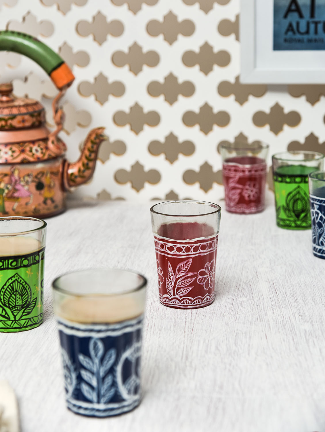 Hand Painted Tea Glass set of 6 : Colorful