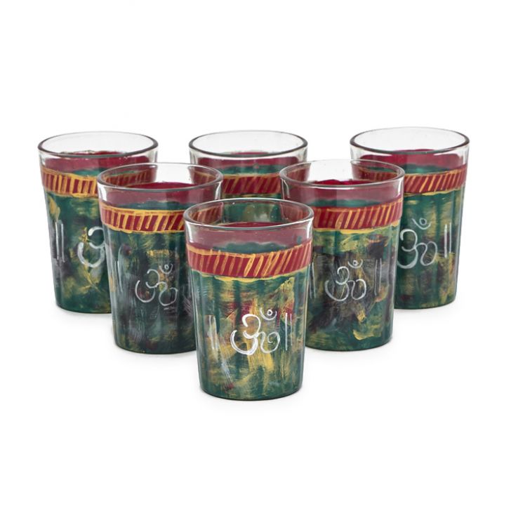 Hand Painted Tea Glass set of 6 : Antiqua Green