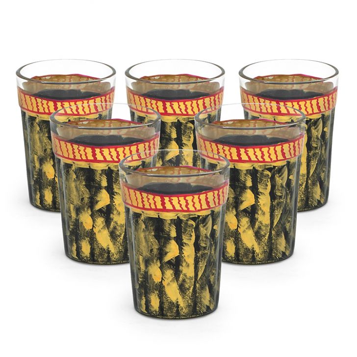 Hand Painted Tea Glass set of 6: Antiqua Black Hand Painted Tea Glass set of 6: Antiqua Black