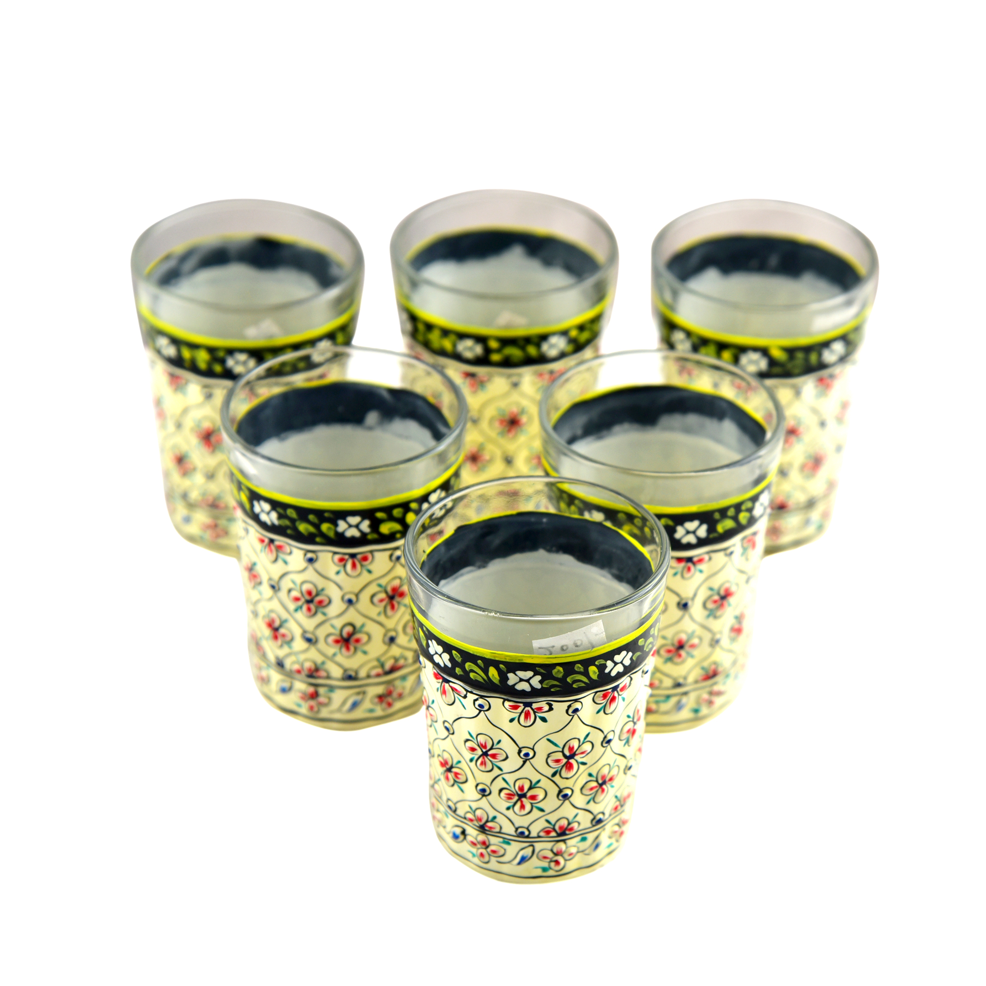 Hand Painted Tea Glass set of 6 : White Mughal Hand Painted Tea Glass set of 6 : White Mughal