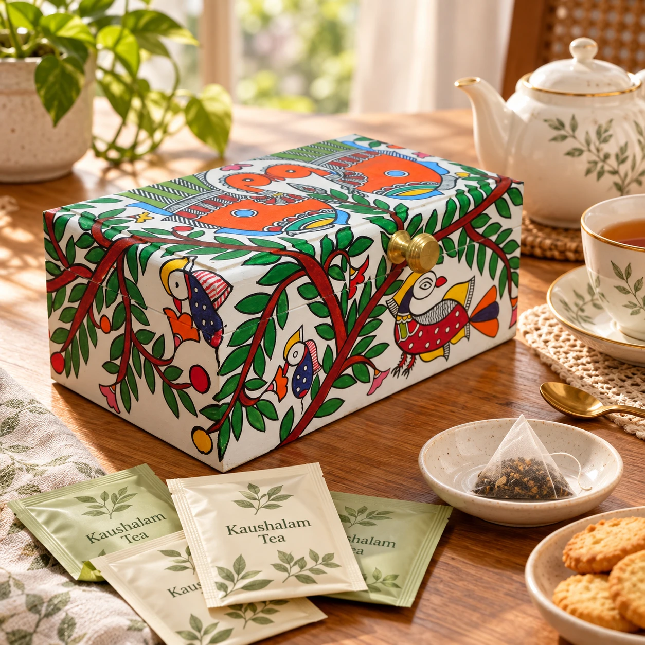 Hand Painted Tea Box: Love Birds
