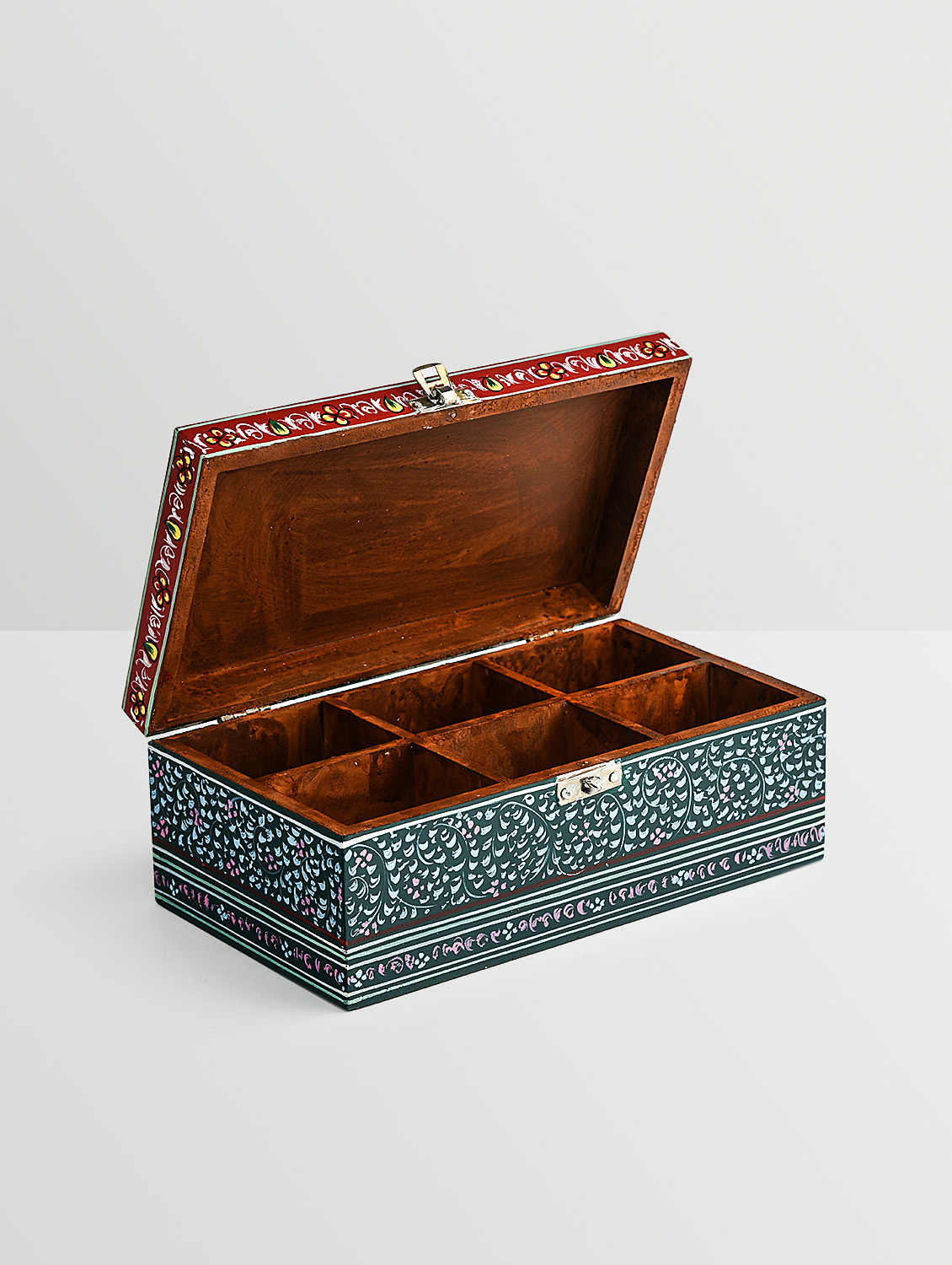 Hand Painted Tea Box : Mughal Green Yellow