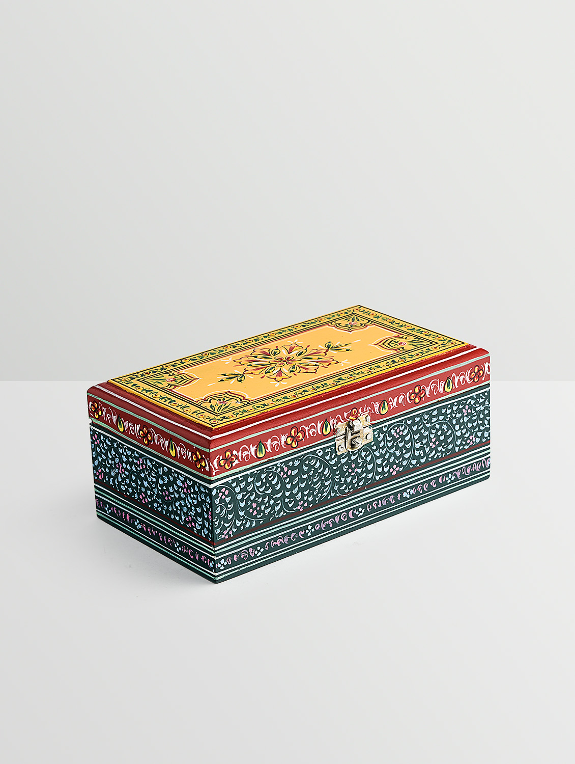 Hand Painted Tea Box : Mughal Green Yellow