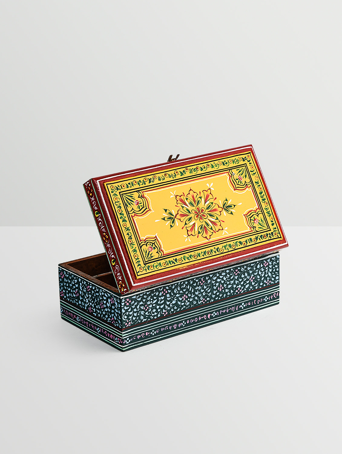 Hand Painted Tea Box : Mughal Green Yellow