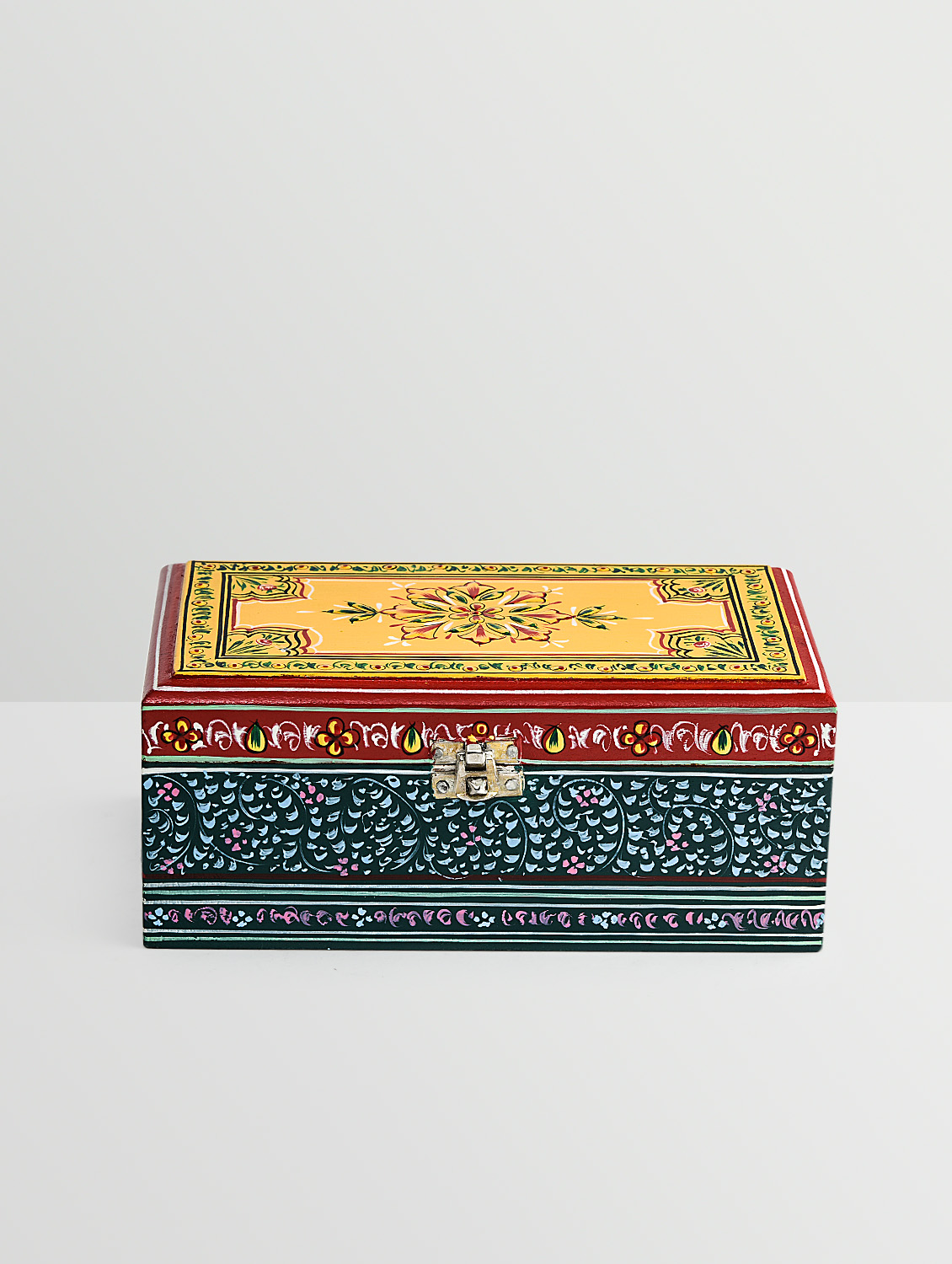 Hand Painted Tea Box : Mughal Green Yellow