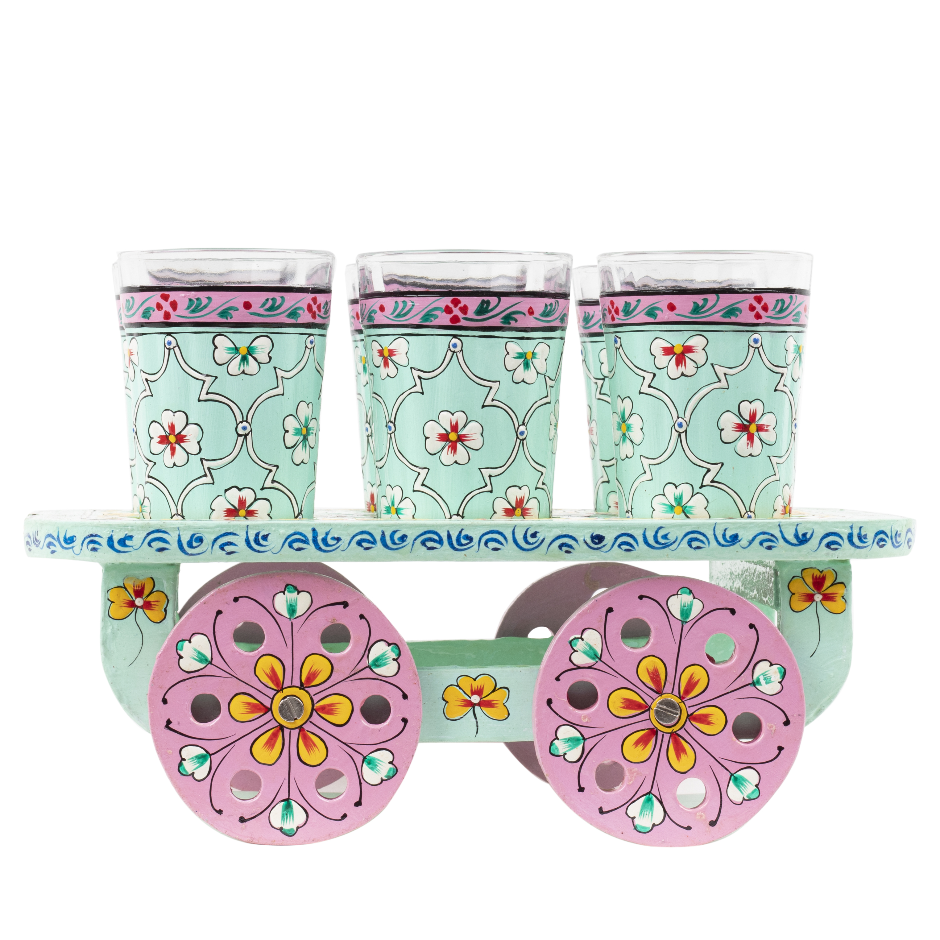 Habibi  - Hand painted Tea St With  Cart & Glasses