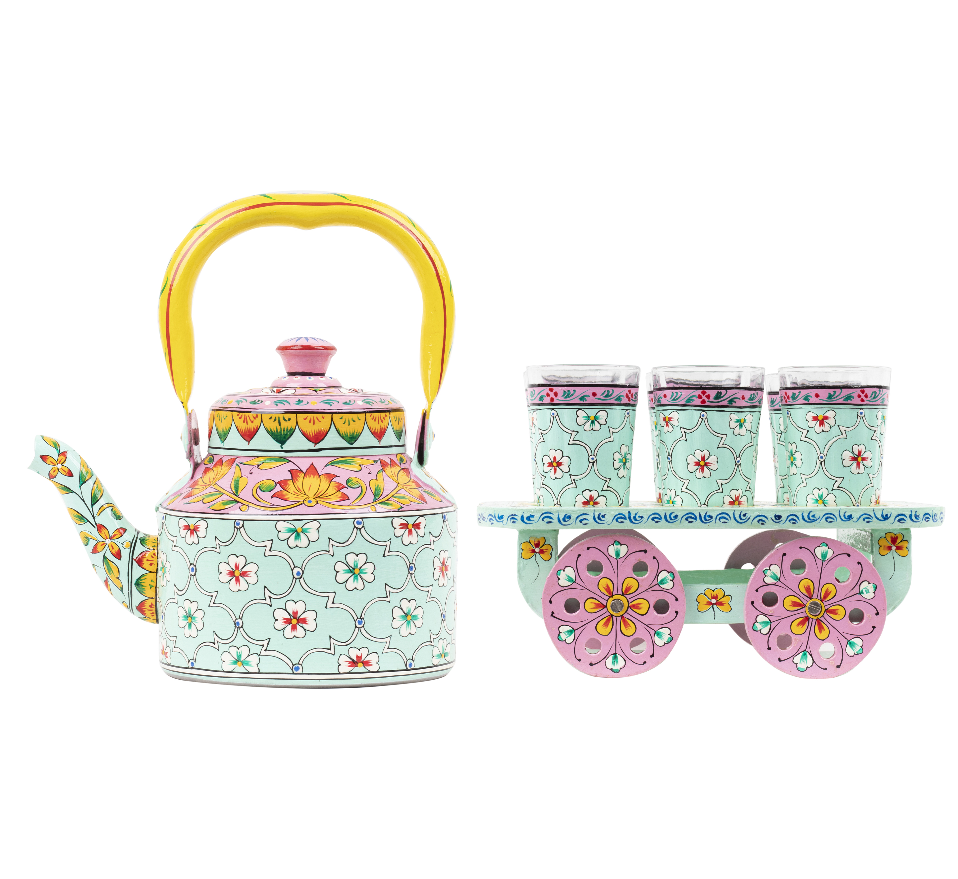 Habibi  - Hand painted Tea St With  Cart & Glasses