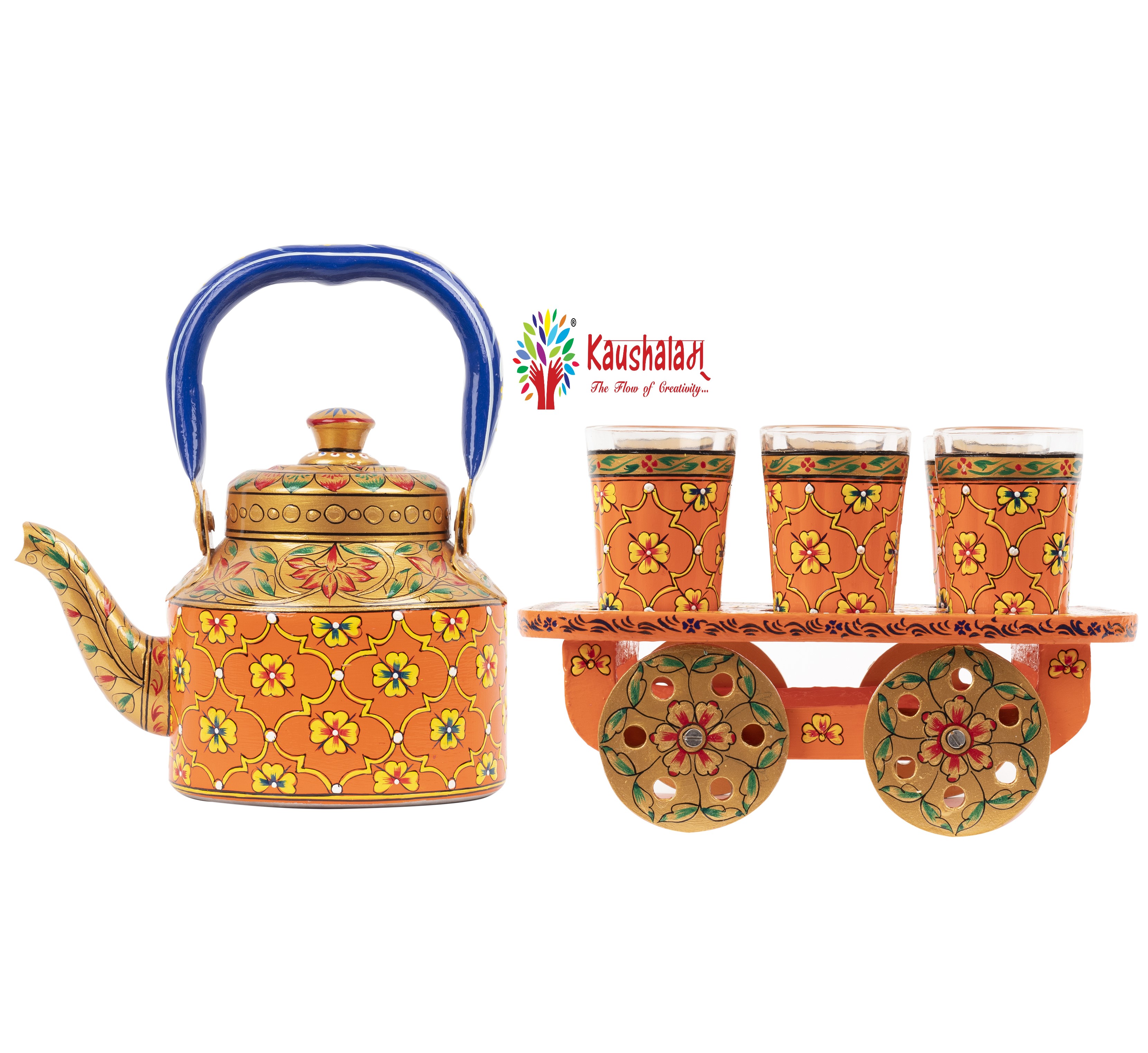 "Calista" - Hand painted Tea set with tea trolley "Calista" - Hand painted Tea set with tea trolley