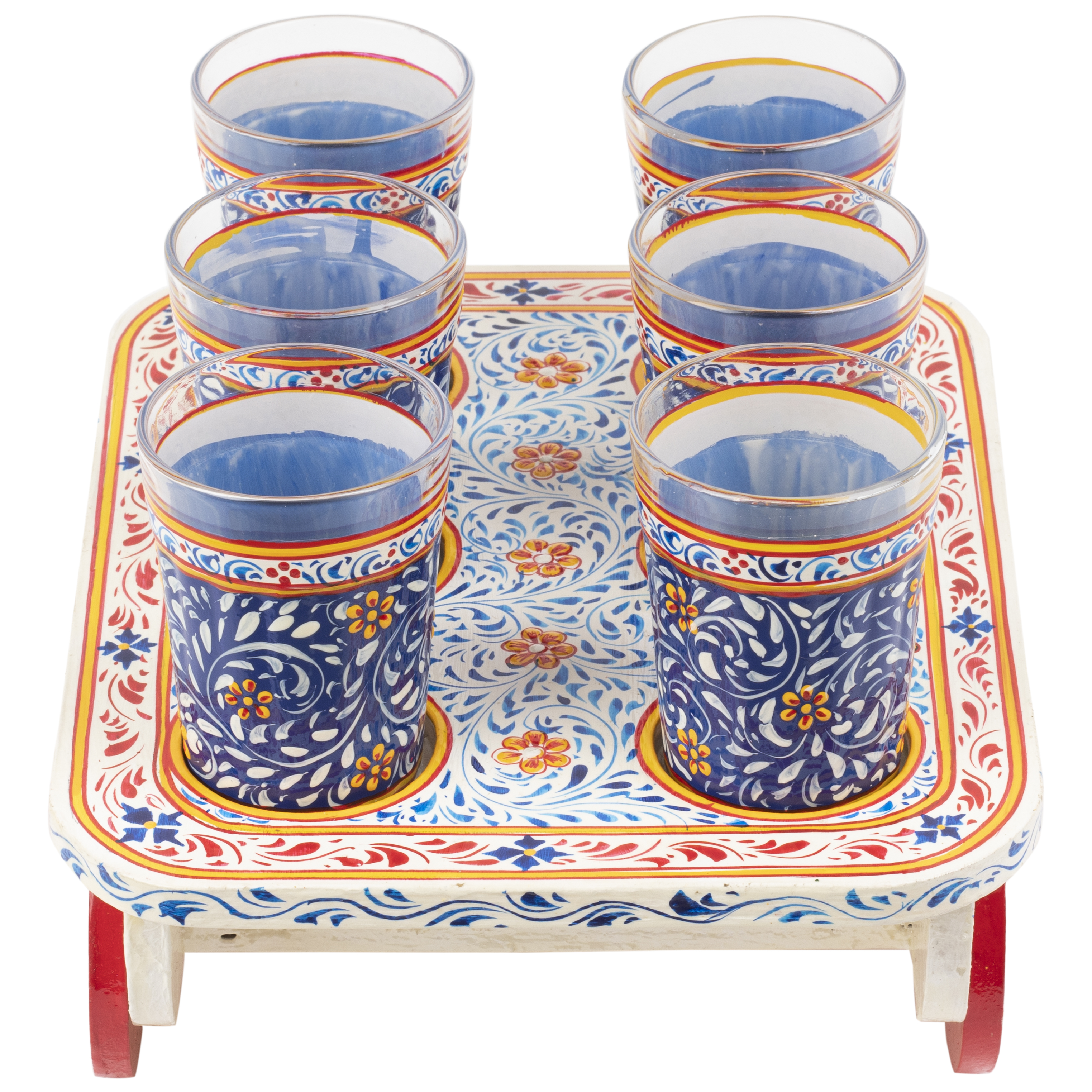 Hand painted Tea set with tea Cart: Blue & White Hand painted Tea set with tea Cart: Blue & White
