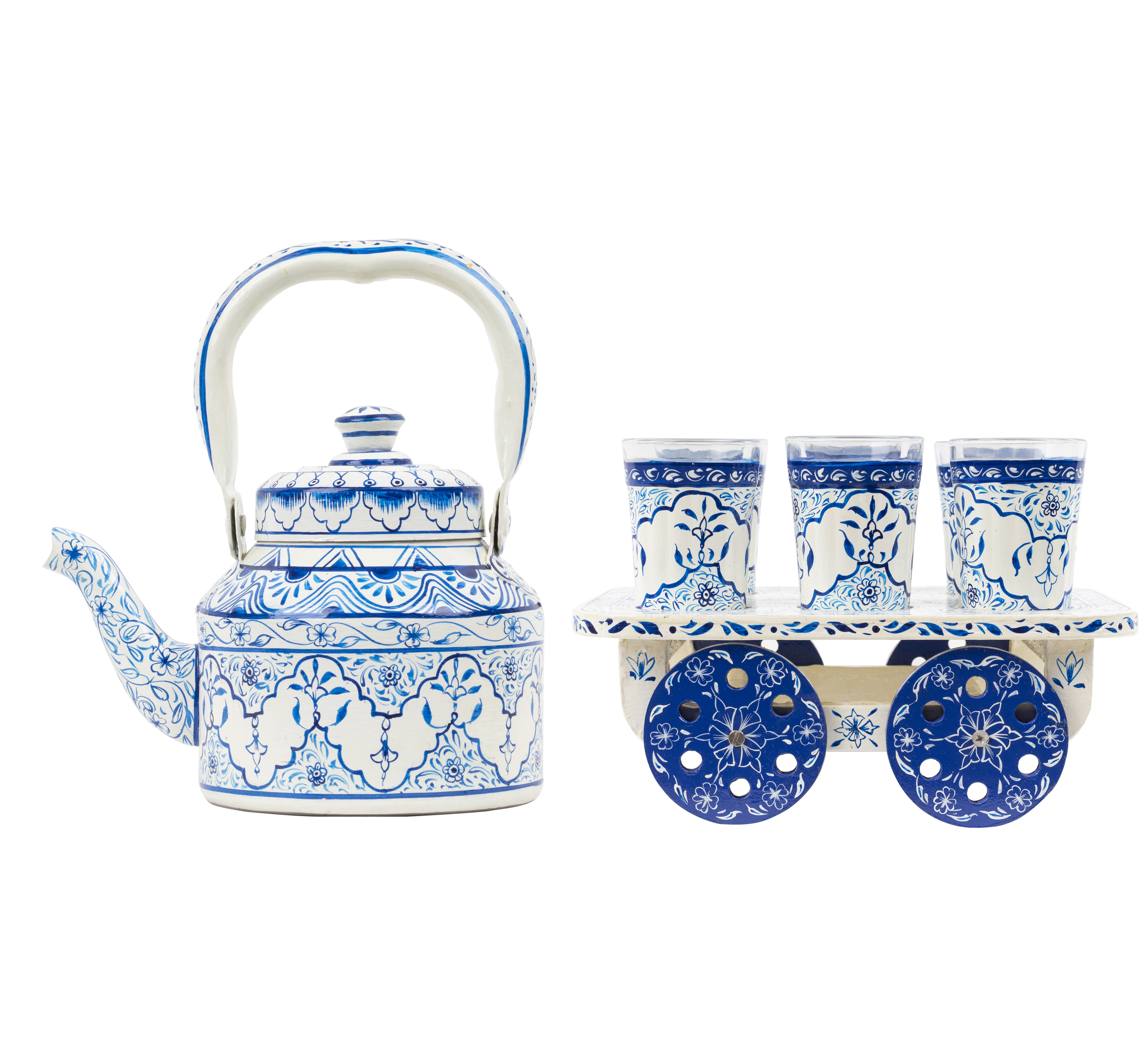 Hand painted Tea set with tea trolley -"Jaipur" Hand painted Tea set with tea trolley -"Jaipur"