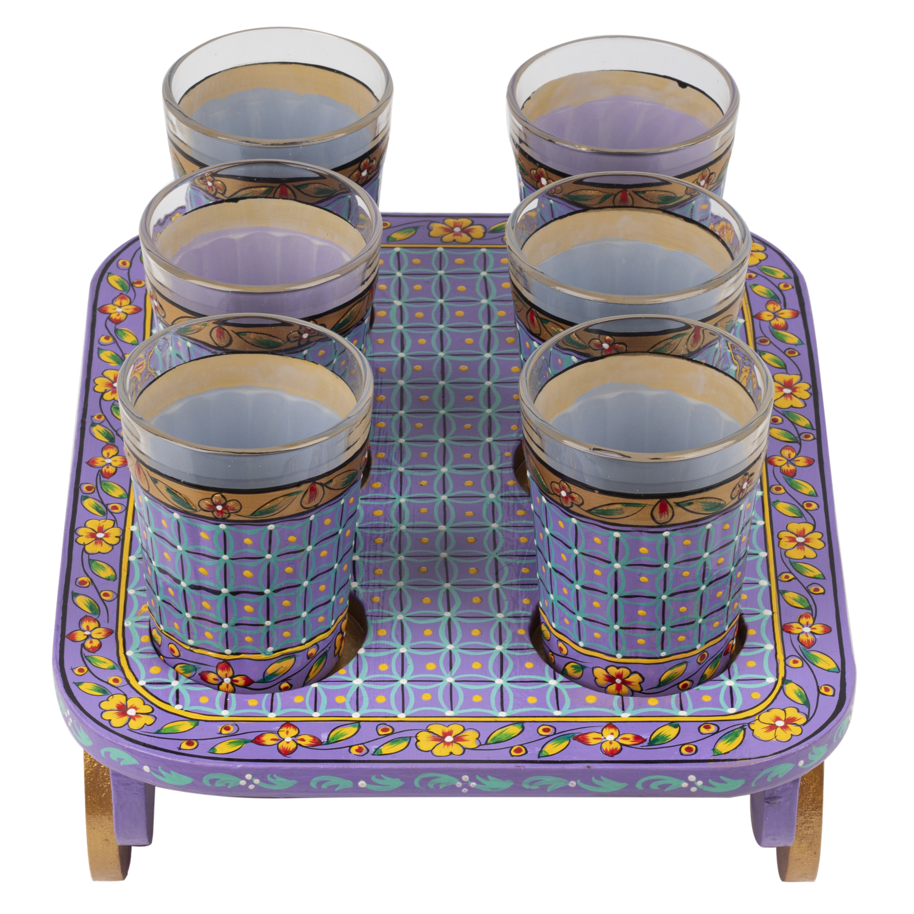 Tea Set Veri Peri - Hand Painted Tea Kettle, 6 glass & A Cart Set Tea Set Veri Peri - Hand Painted Tea Kettle, 6 glass & A Cart Set