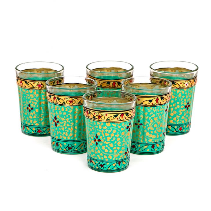 Hand Painted Tea Kettle with six glasses and stand : Eye Charmer