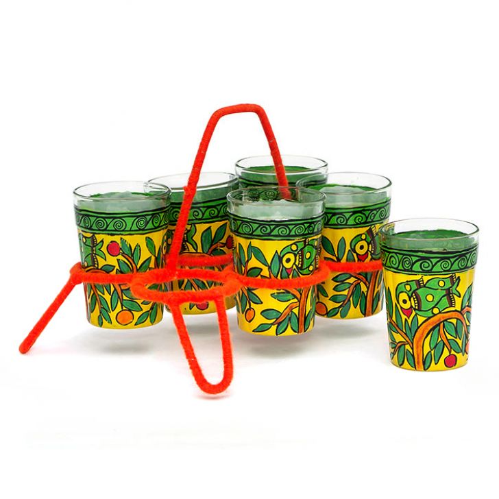 Kaushalam Tea Kettle with six glasses and stand: Parrots on tree Kaushalam Tea Kettle with six glasses and stand: Parrots on tree