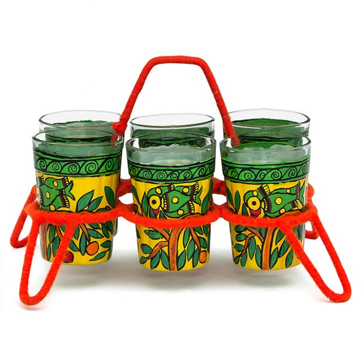 Kaushalam Tea Kettle with six glasses and stand: Parrots on tree Kaushalam Tea Kettle with six glasses and stand: Parrots on tree