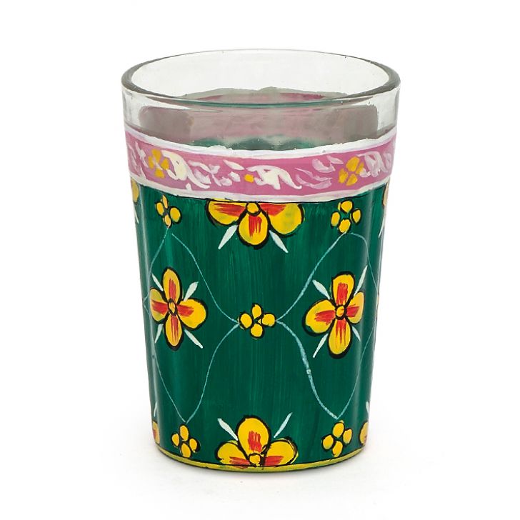 Hand Painted Tea Kettle with six glasses and stand: King & Queen