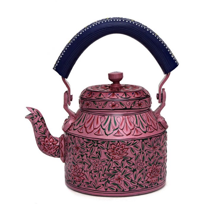 Hand Painted Tea Kettle with six glasses and stand: Pink Passion
