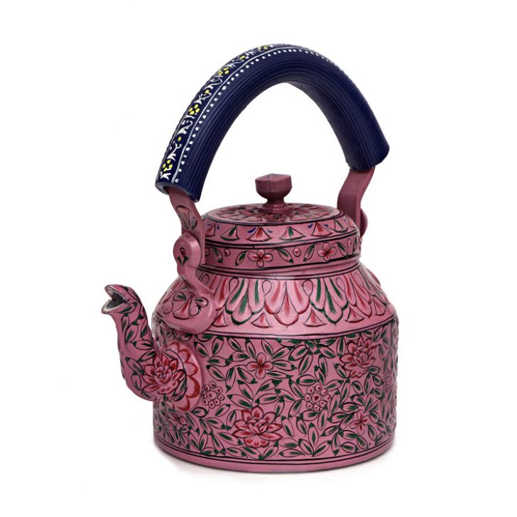 Hand Painted Tea Kettle with six glasses and stand: Pink Passion