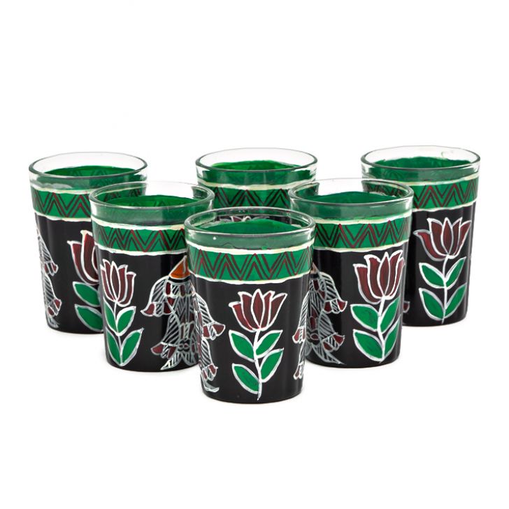 Hand Painted Tea Kettle with six glasses and stand: Fish Cracker