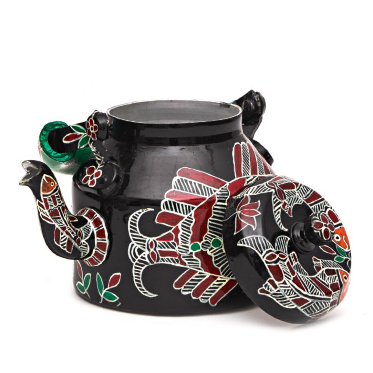 Hand Painted Tea Kettle with six glasses and stand: Fish Cracker