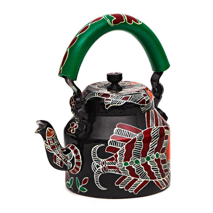 Hand Painted Tea Kettle with six glasses and stand: Fish Cracker