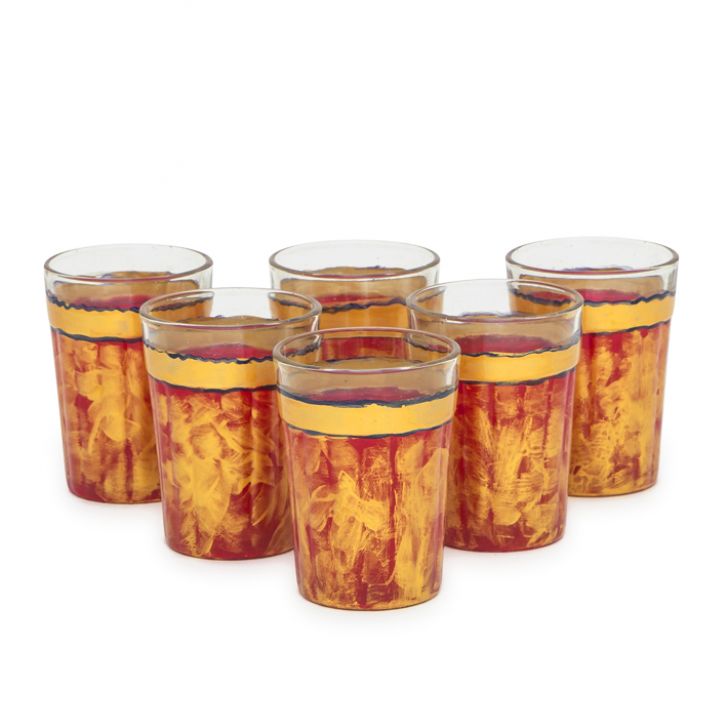 Hand Painted Tea set with Six Tea Glasses & Holder : Antiqua Fiery Red