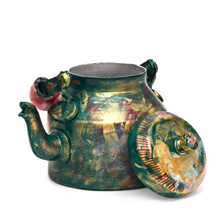 Hand Painted Tea Kettle with six glasses and stand: Antique Tea Set