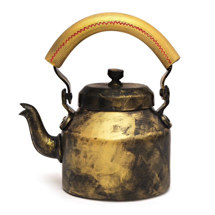 Hand Painted Tea Kettle with six glasses and stand: Black &  Gold