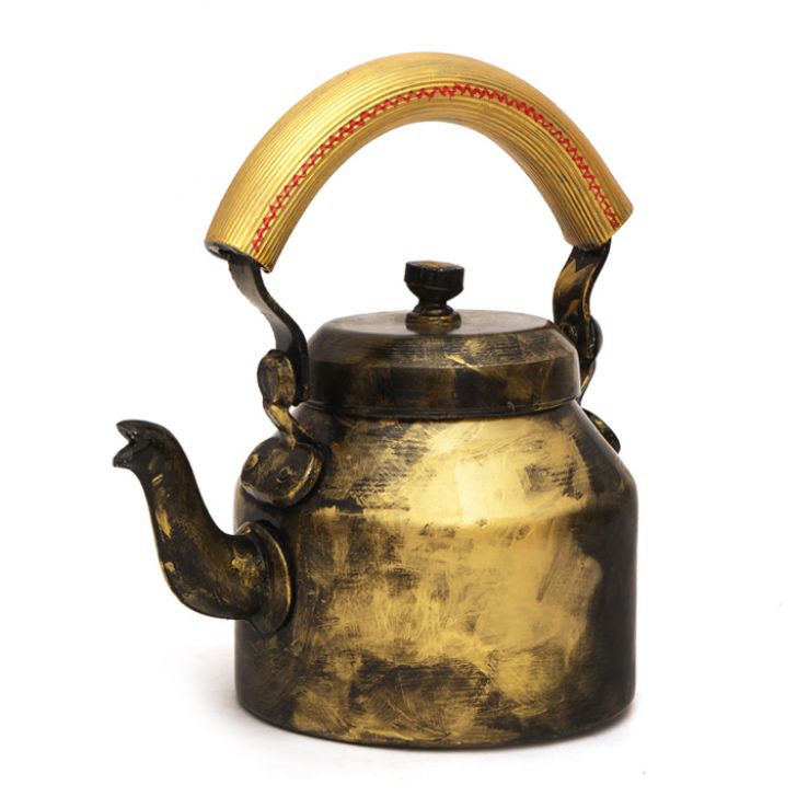 Hand Painted Tea Kettle with six glasses and stand: Black &  Gold