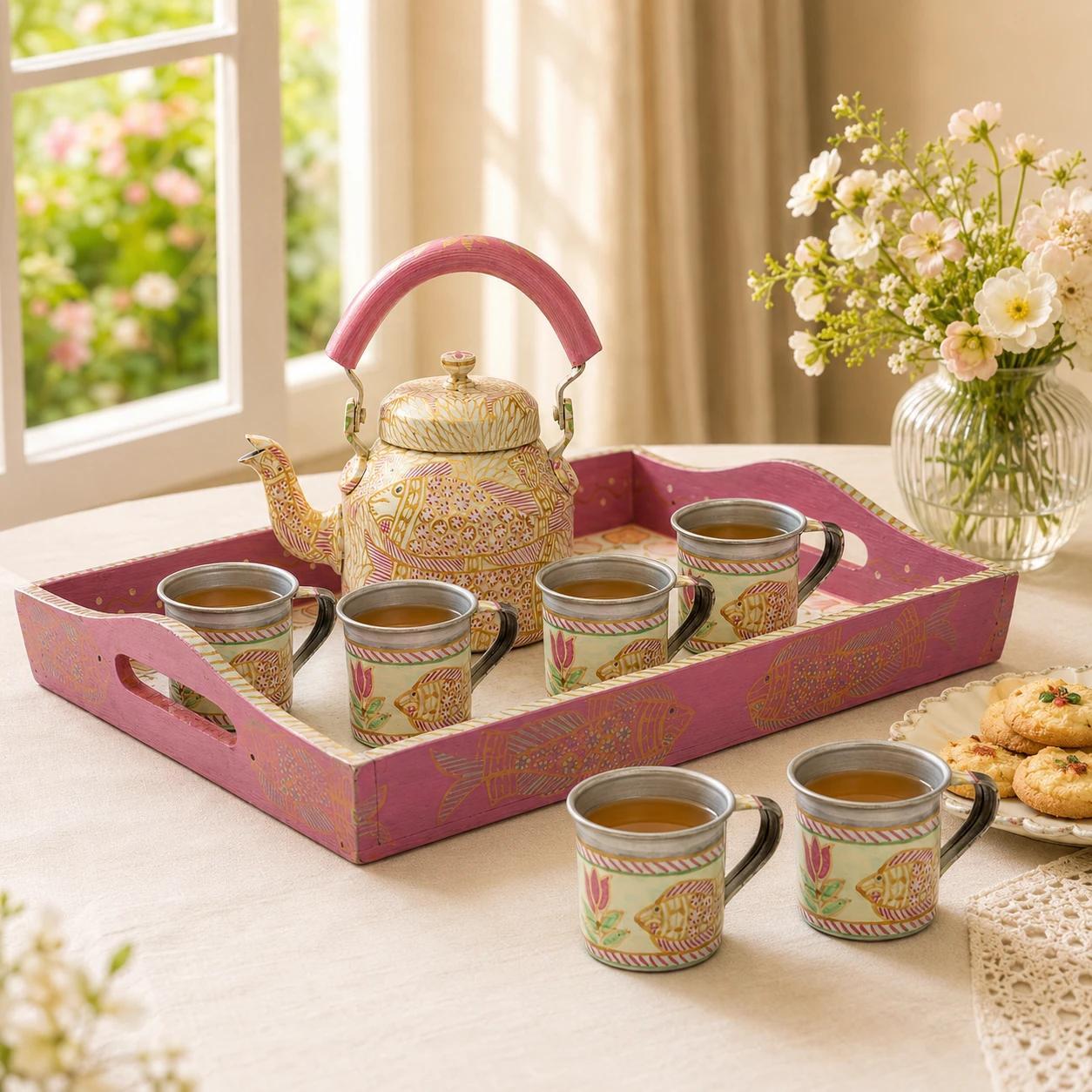 Hand Painted Tea Set: Pink Pond