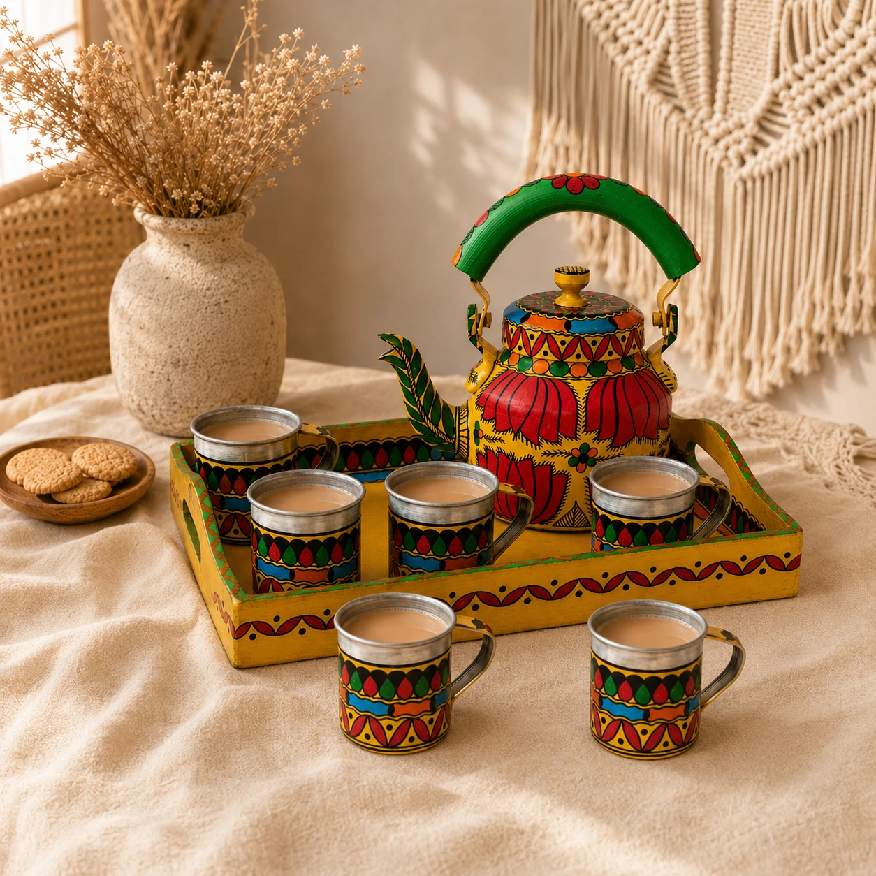 hand painted tea set lotus