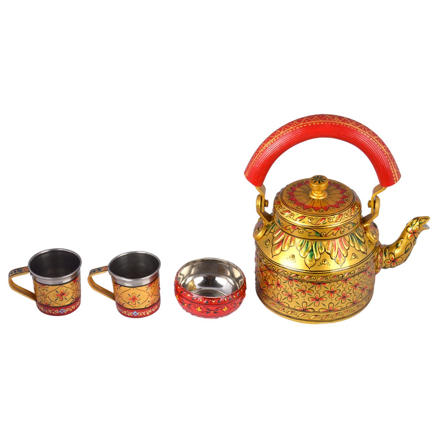 Hand Painted Tea Set : Golden glow Red Hand Painted Tea Set : Golden glow Red