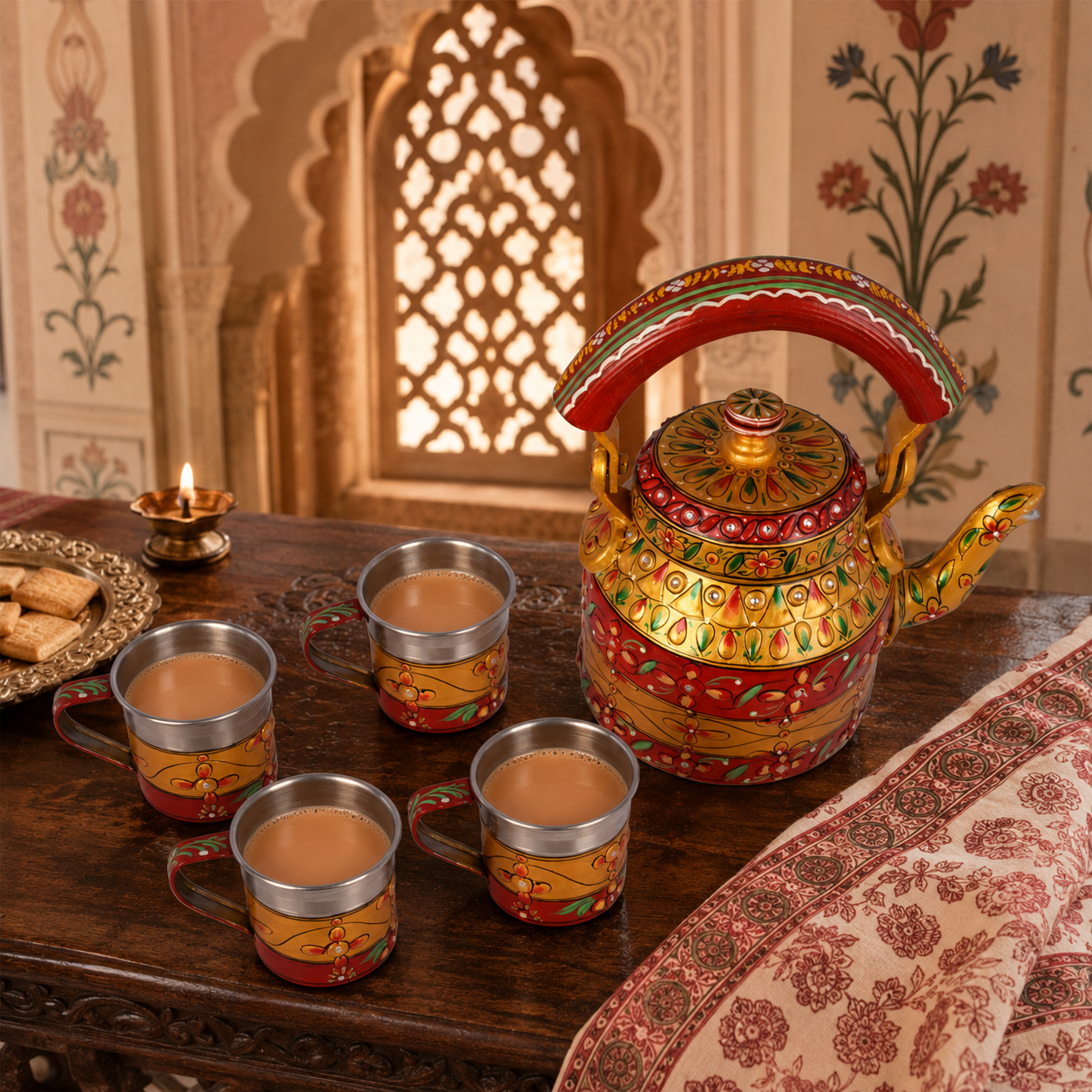 Hand Painted Tea Kettle Set : Golden glow III