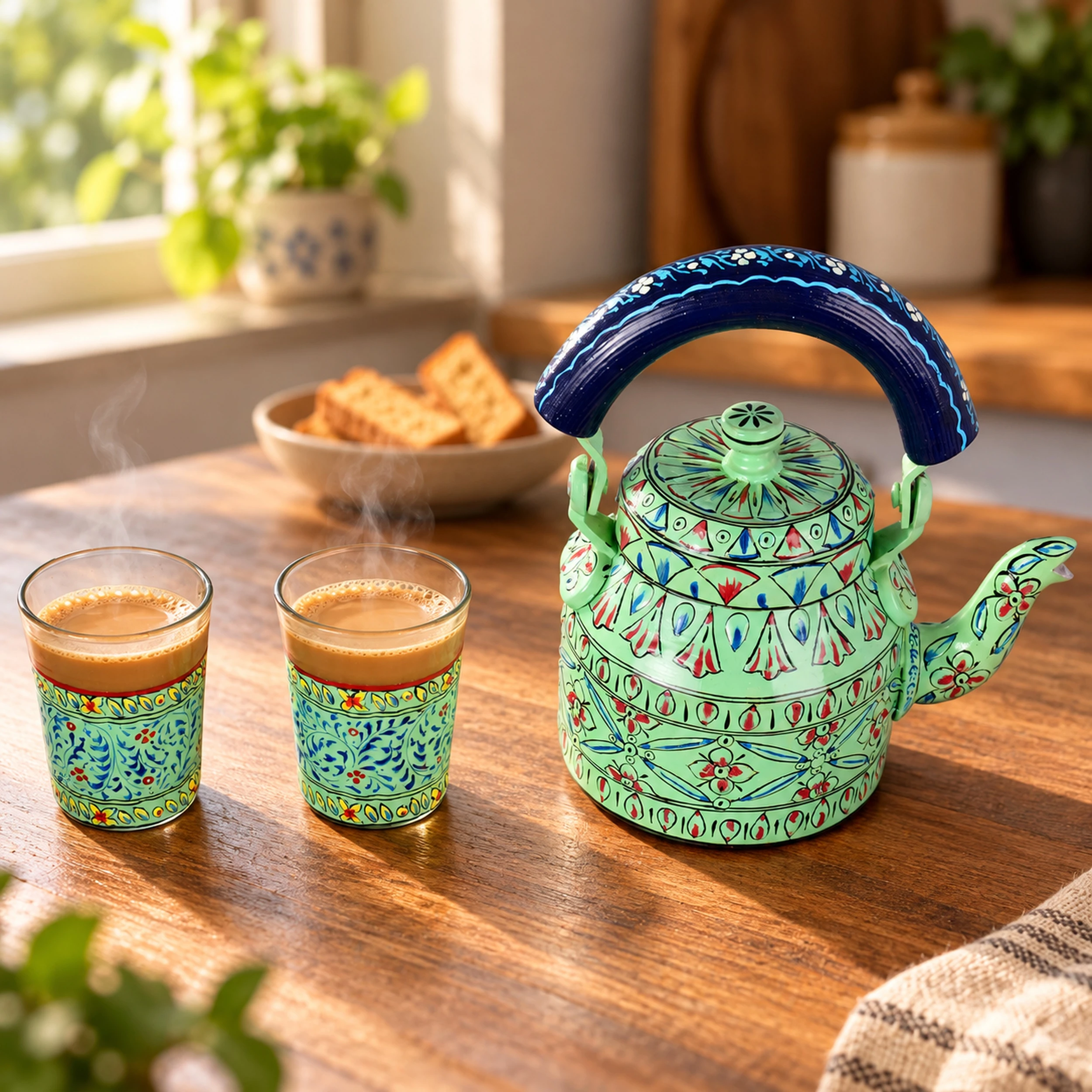 Hand Painted Tea Set : Aqua green Tea Set