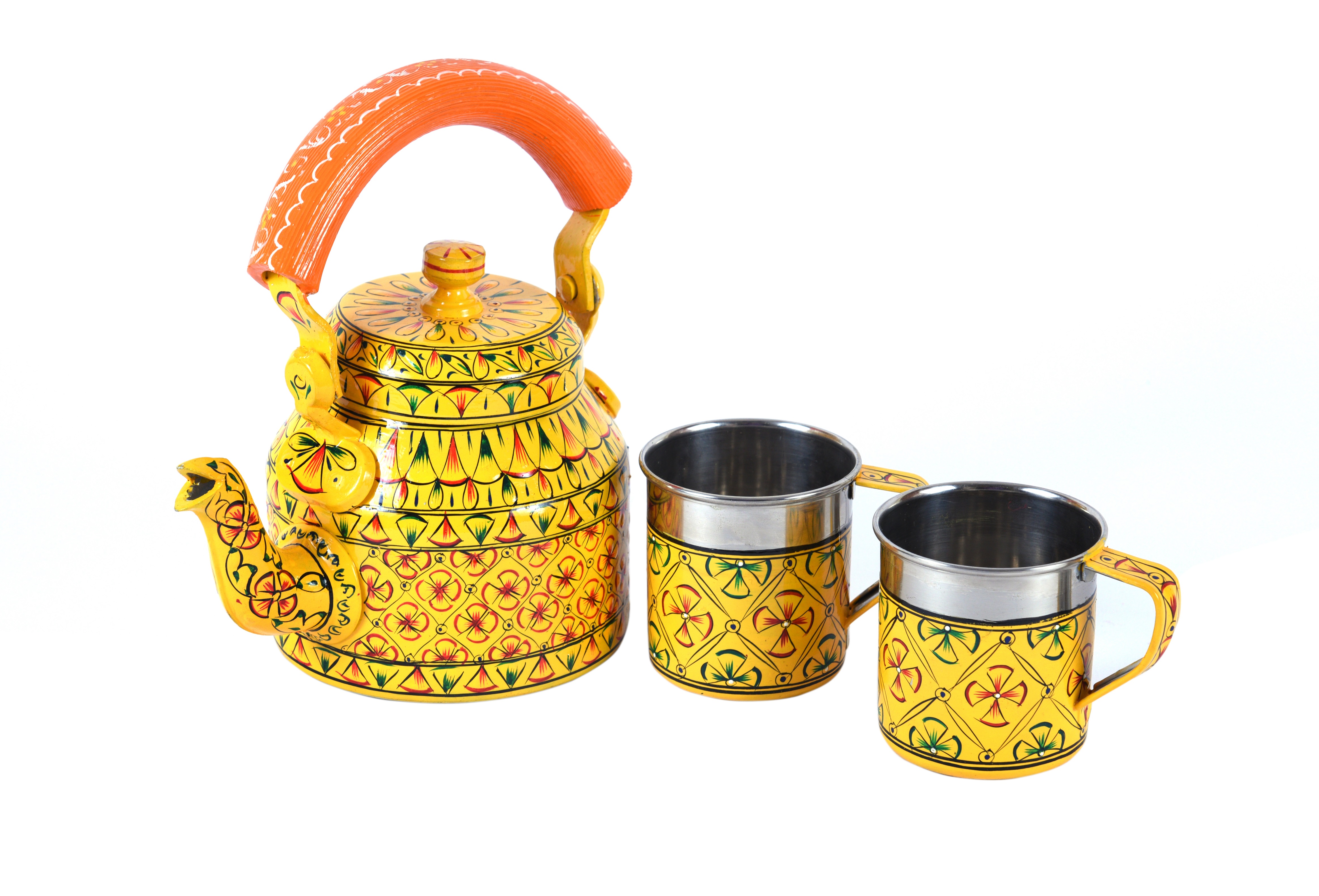 Hand Painted Tea Kettle With Two Tea cups : Sunshine Hand Painted Tea Set Hand Painted Tea Kettle With Two Tea cups : Sunshine Hand Painted Tea Set