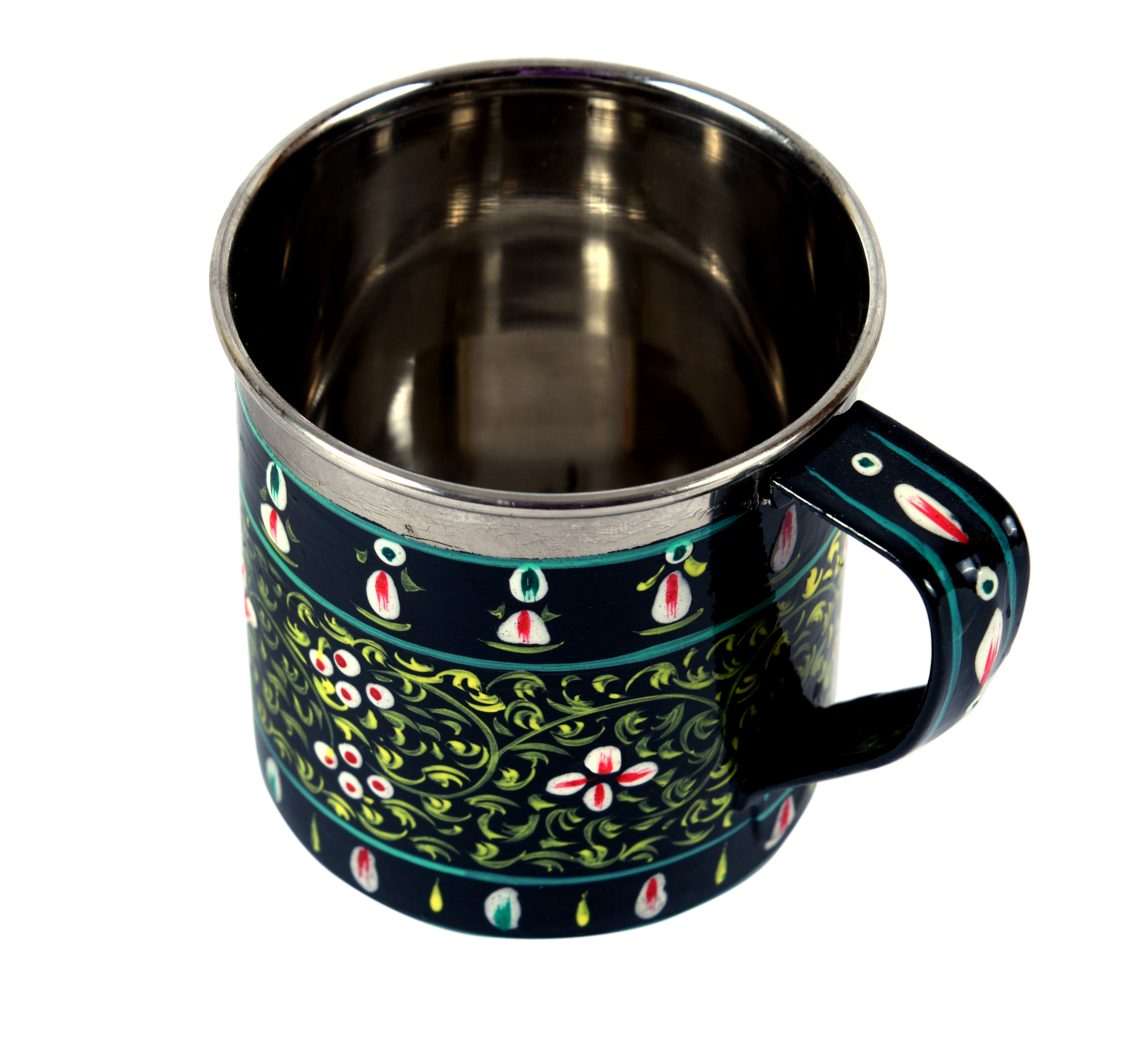 Hand Painted Tea kettle and 2 cups : Black